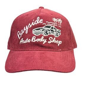 Lost Enterprises Bayside Auto Body Shop Corduroy Strapback Hat Maroon Red Cap